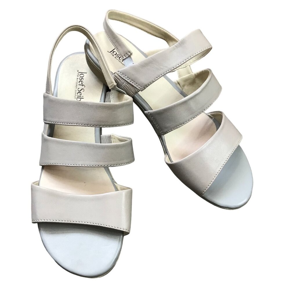 Josef Seibel Fabia Sandals Women's Size 10-10.5 EU 41 Leather Gray, Taupe Flats